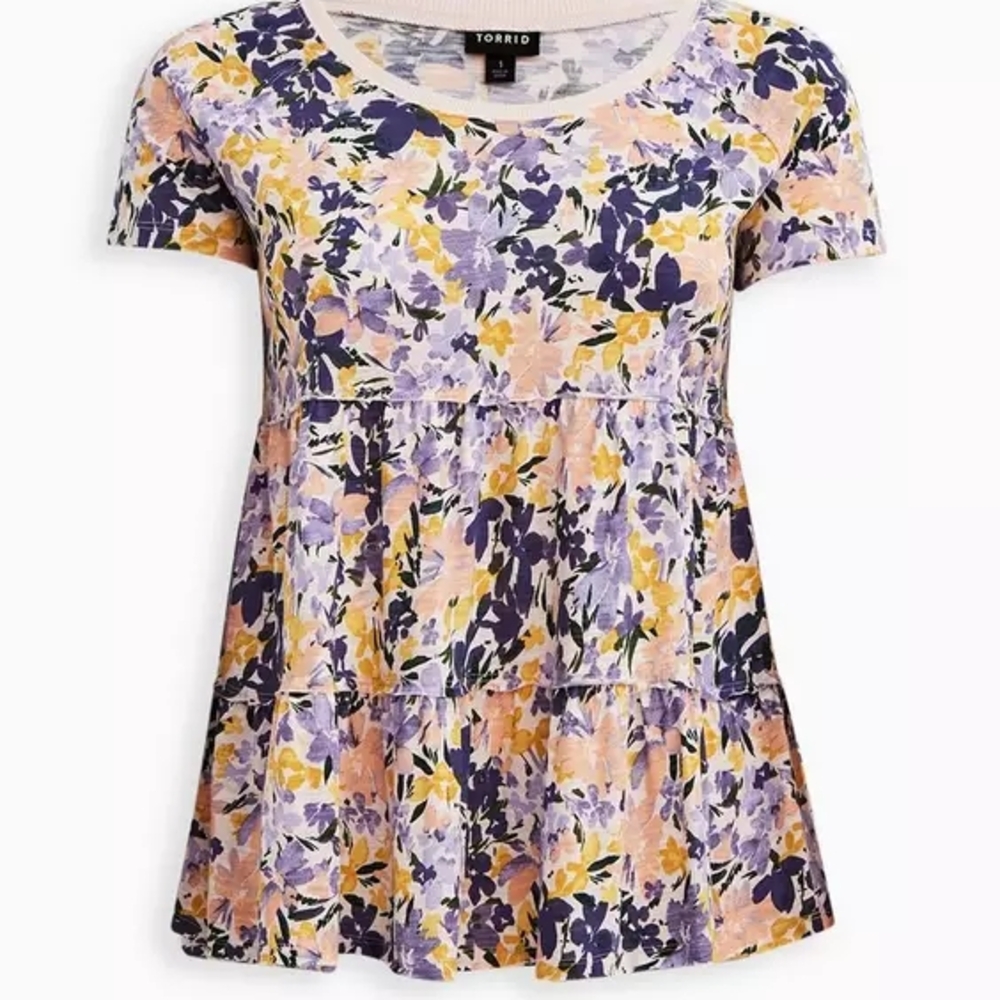 Torrid Floral Short Sleeve Top - Purple and Yellow